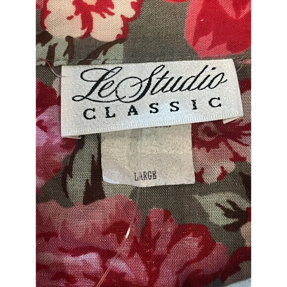Le Studio Classic Shirt Womens Large Pink Red Green Floral Button Up Rayon USA - Picture 5 of 8